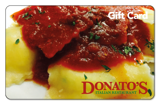 Donato's logo over photo of ravioli